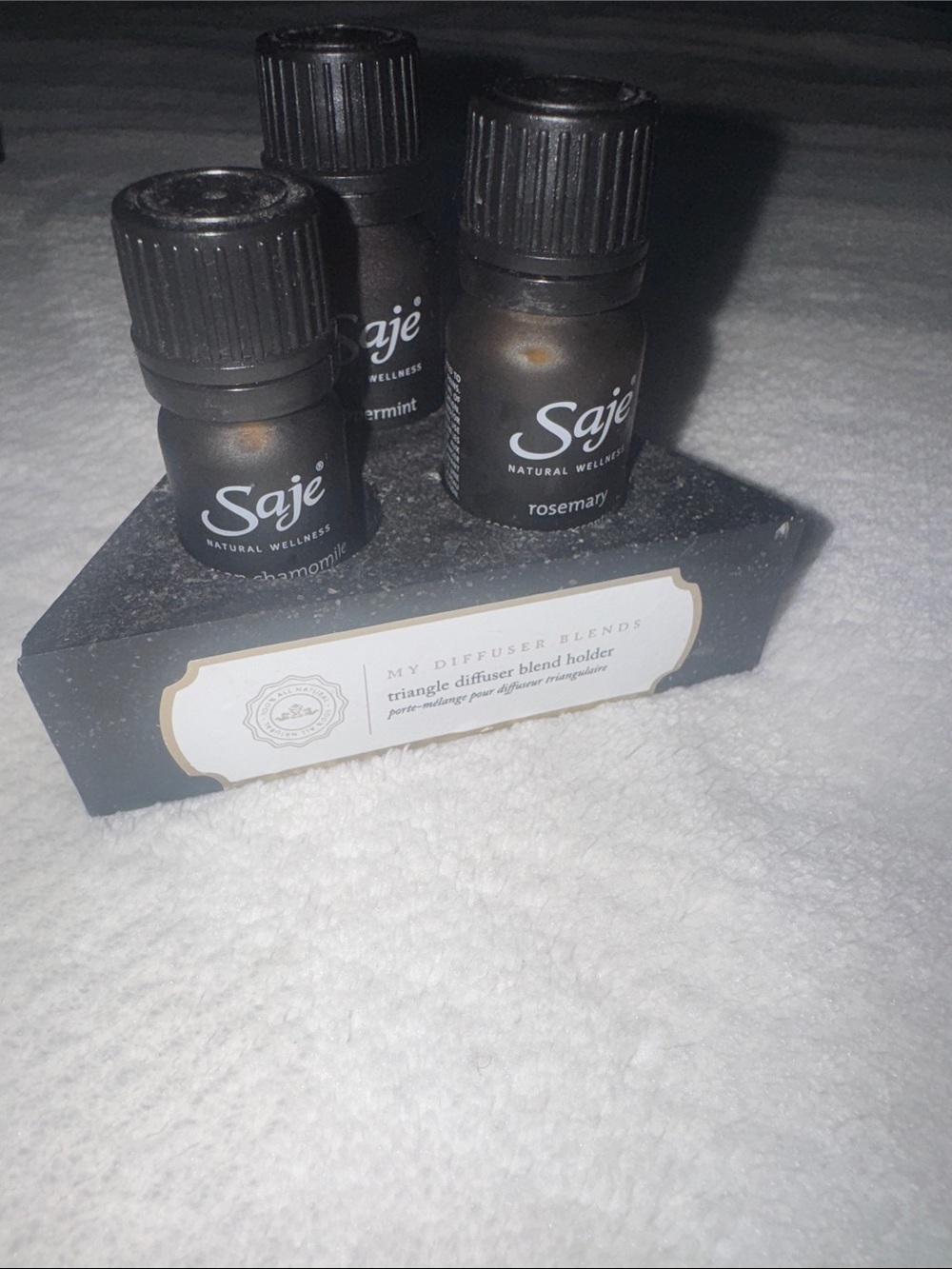 Saje Black Natural Stone Triangle Diffuser bottle Holder- oils not inc.